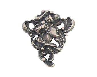 Antique William Kerr Sterling Silver Art Nouveau Lady Pin/Brooch #26836