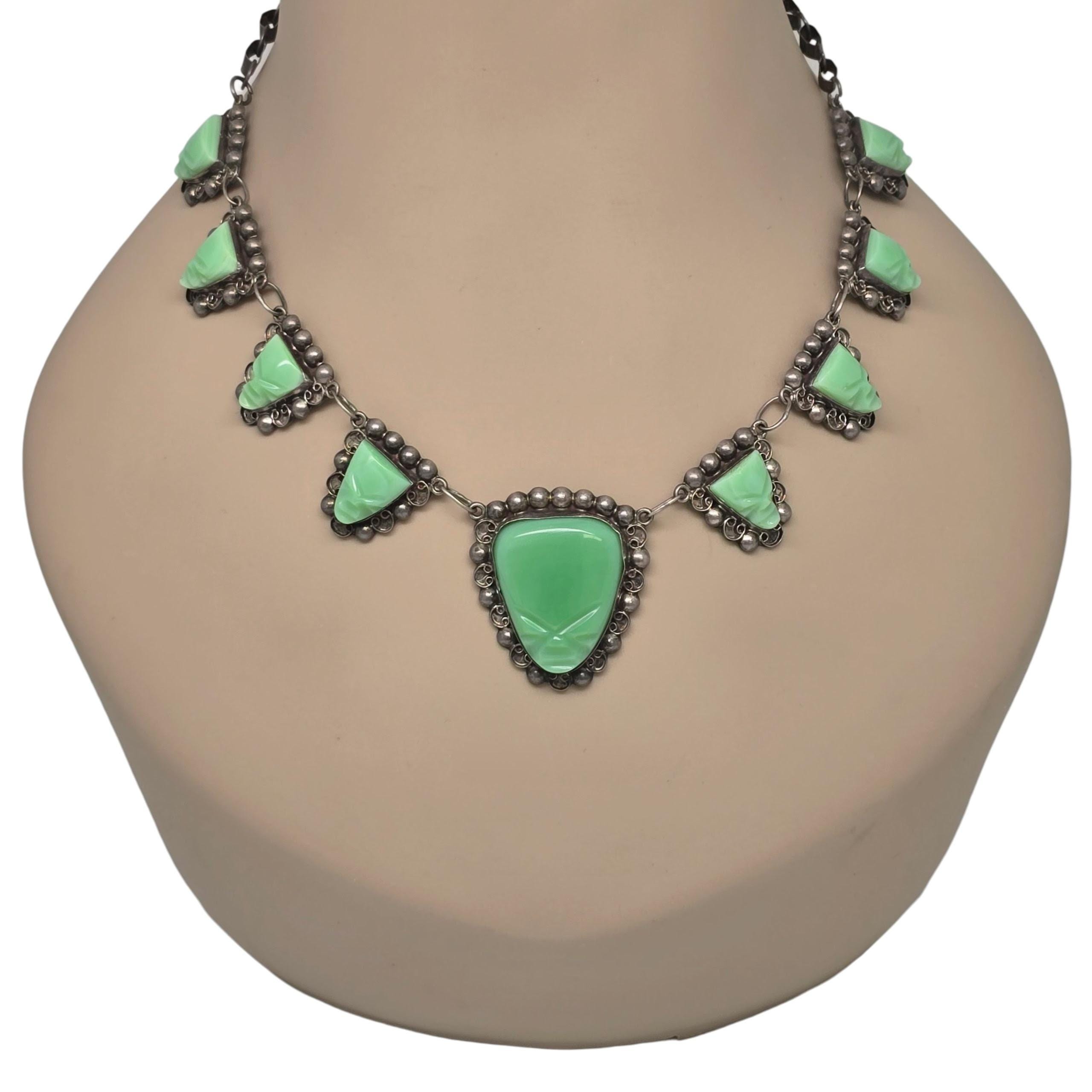 Carved Green Stone Face Sterling Silver Mexico Necklace #22838 - Etsy