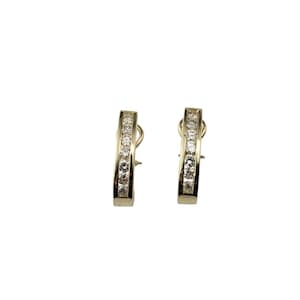 14k Yellow Gold and Diamond Half Hoop Omega Back Earrings #20966