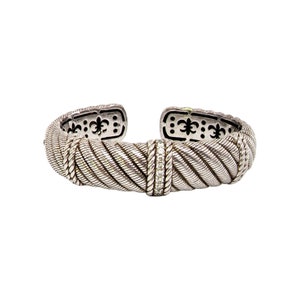 Judith Ripka Sterling Silber CZ Diamonique Breit Kabel Twist Scharnier Manschette Armband #12821