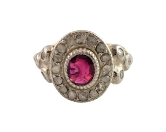 10K Yellow Gold Rose Cut Diamond Lab Created Ruby Floral Ring Size 6.25 #13925