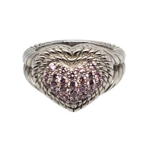 Judith Ripka Sterling Silver Pink Cz Pave Heart Ring Size 7 #21080