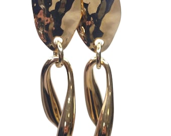 14k Yellow Gold Abstract Interlocking Dangle Earrings #26845