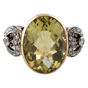 18k Two Tone Gold Oval Citrine Diamond Ring Size 6.75 #16452