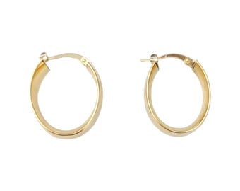 14k Yellow Gold Oval Hoop Earrings #21751