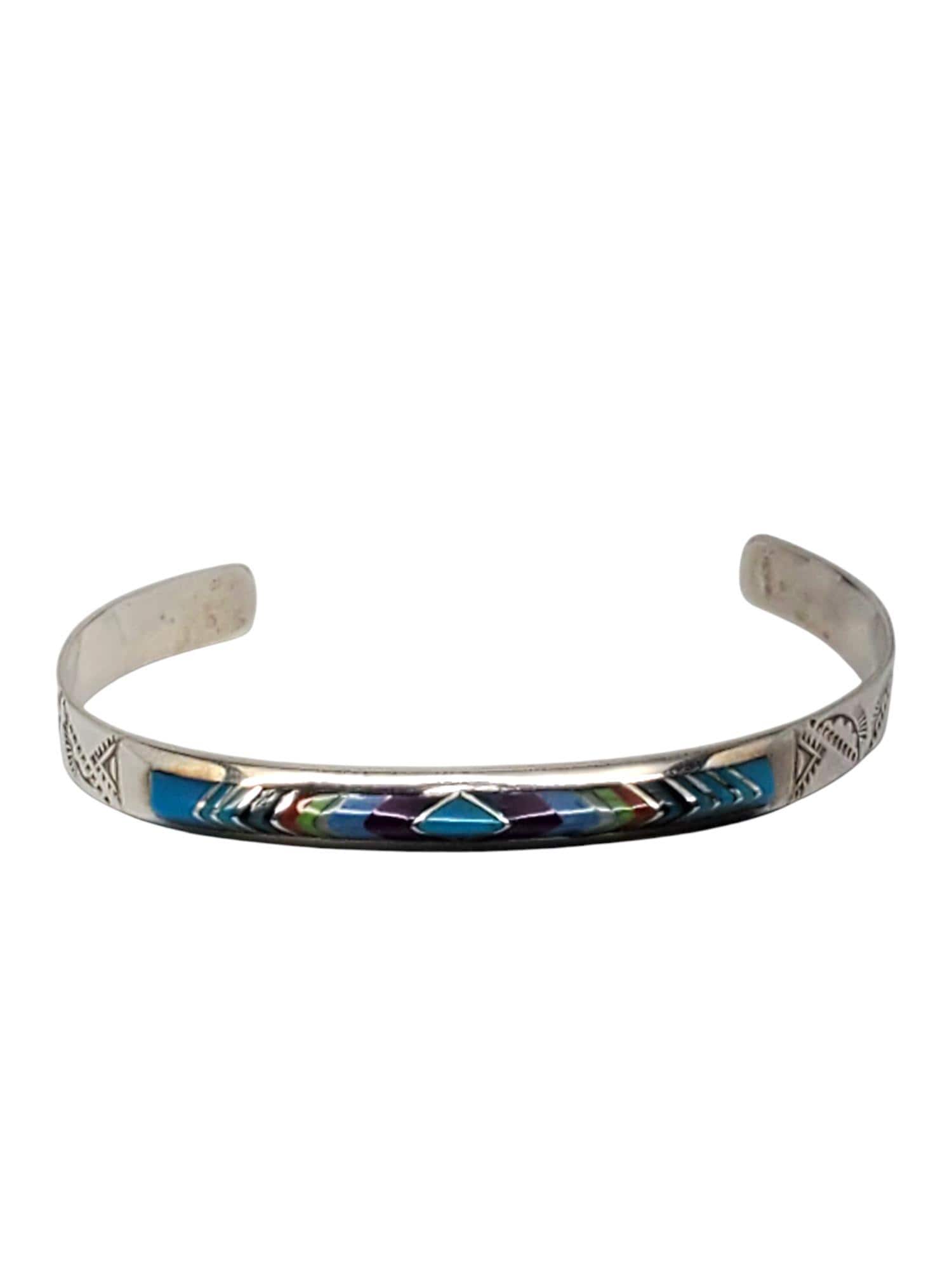 W.M. Sterling Silver Native American Multi-stone Inlay Cuff
