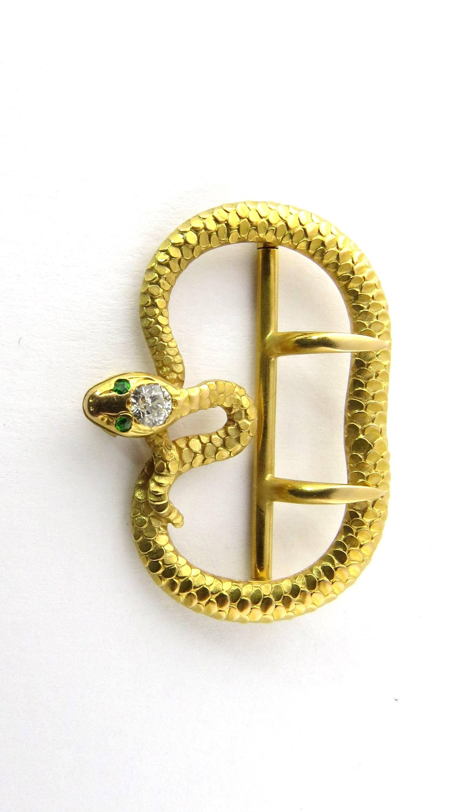 Antique Victorian 14K Yellow Gold Diamond Emerald Snake Belt  display picture 1
