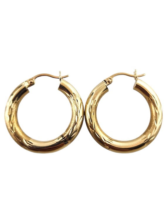Carla 14 Karat Yellow Gold Textured Hoop Earrings 18903 Etsy Canada