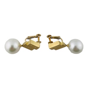 18k Yellow Gold Diamond & Pearl Non-Pierced Dangle Earrings #16479
