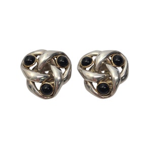 Sterling Silver 14K Yellow Gold Accent Onyx Large Knot Earrings #9370