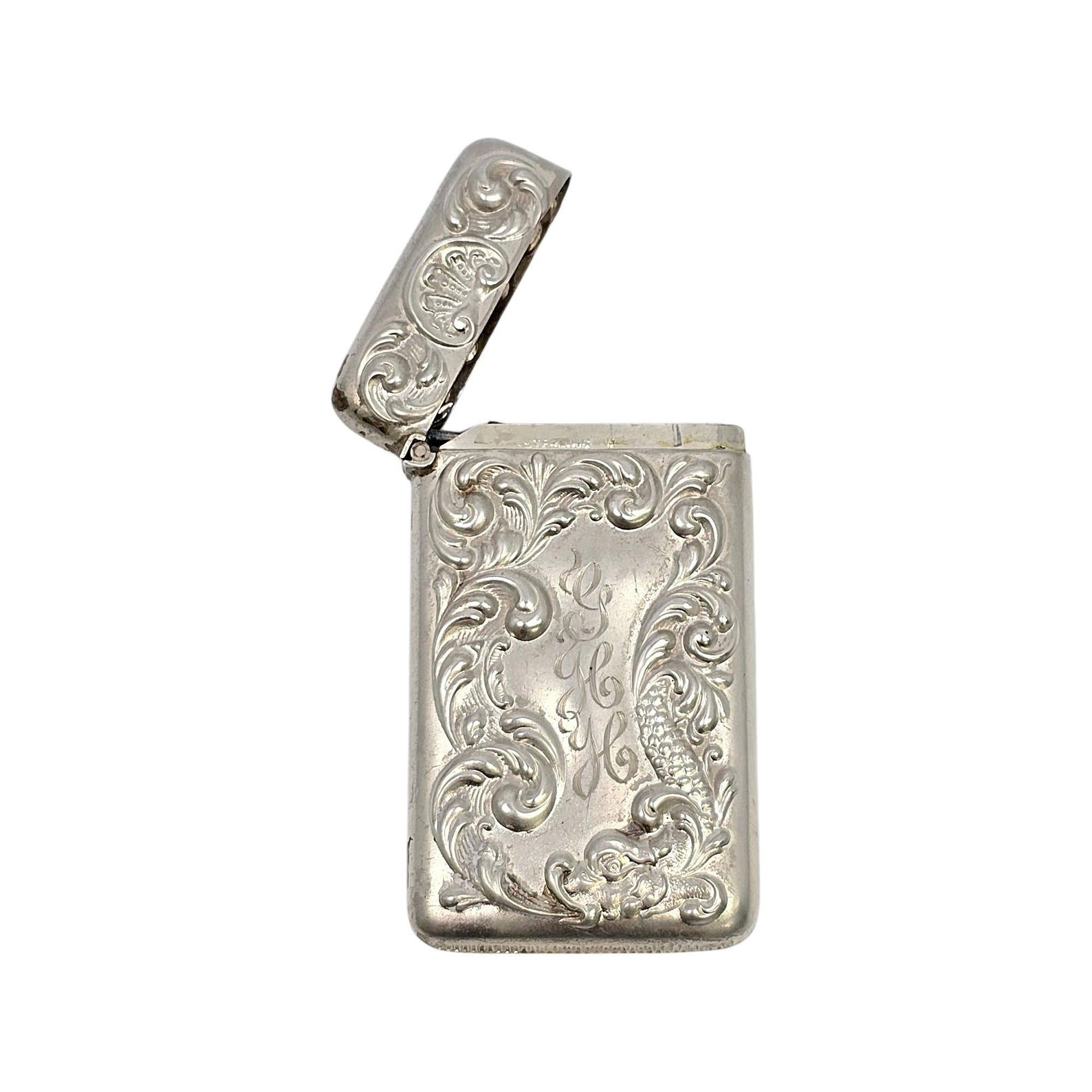 Antique Gilbert Sterling Silver Match Safe Vesta Case With Monogram ...