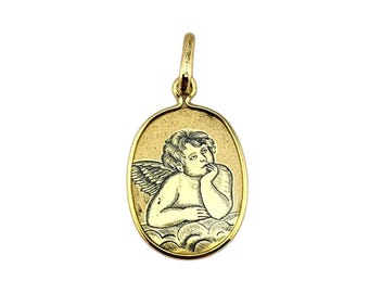 18 Karat Yellow Gold Guardian Angel Oval Pendant #23292 - Etsy