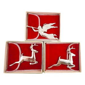 Gorham Sterling Silver Christmas Reindeers 1973 & Angel 1974 Ornaments #18829