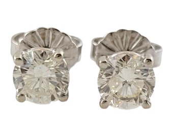 14k White Gold Round Brilliant Diamond Stud Earrings #16456