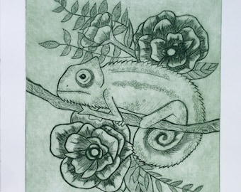 Chameleon Drypoint Print