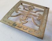 Brass trivet stand, Asian design, square
