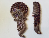 Peacock bronze tone purple comb and mirror