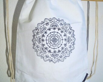 Gym Bag - (Hand Drawn) Mandala - Screen Printed Yoga Sports Bag Travel Bag Jute Bag Fabric Bag Individual