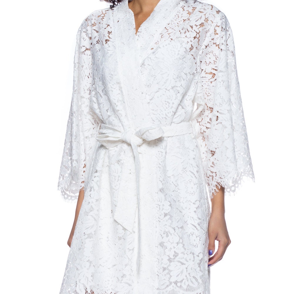 Bridal Lace Robe for Getting Ready / off White Lace Robe With - Etsy