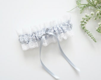 Dusty Blue Wedding Garter / Off White Lace Garter / Bridal Satin Garter / Keepsake Garter / Something Blue Garter / Bridal Shower Gifts