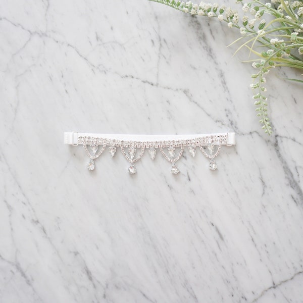 Bridal Rhinestone Garter / Crystal Wedding Garter / Embellished Satin Garters / Bridal Shower Gifts / Boho Wedding Garters / White Garters