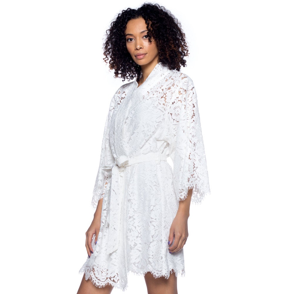 Bridal Lace Robe for Getting Ready / off White Lace Robe With Slip ...