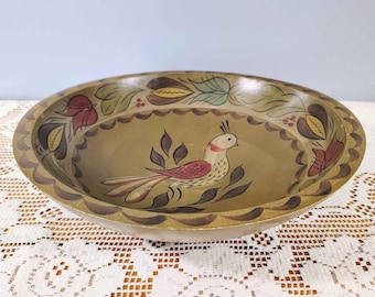 Pennsylvania Dutch Primitive Folk Art Wooden Bowl