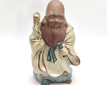 Figura de cerámica japonesa Fukurokuju, dios de la sabiduría y la longevidad, estilo vintage japonés.