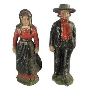 Vintage Amish Cast Aluminum Figurine Couple Man Woman Rustic Primitive