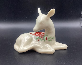 Figura de ciervo navideño Lenox de 1993, pintada a mano, decoración navideña estadounidense.