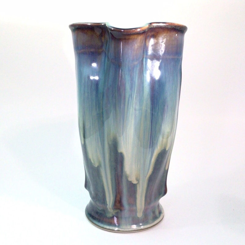 Bill Campbell Art Pottery Pitcher Studio Signed Blue Glaze 9 Etsy