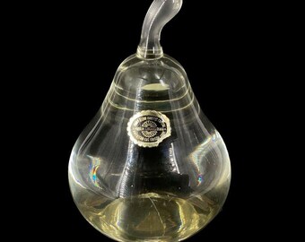 Vintage Hand Blown Crystal Glass Pear Paperweight Made In Czechoslovakia