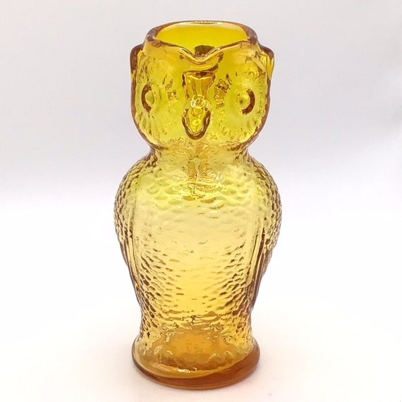 Kanawha Glass Owl Pitcher Creamer Yellow Gold Vintage Mid Etsy