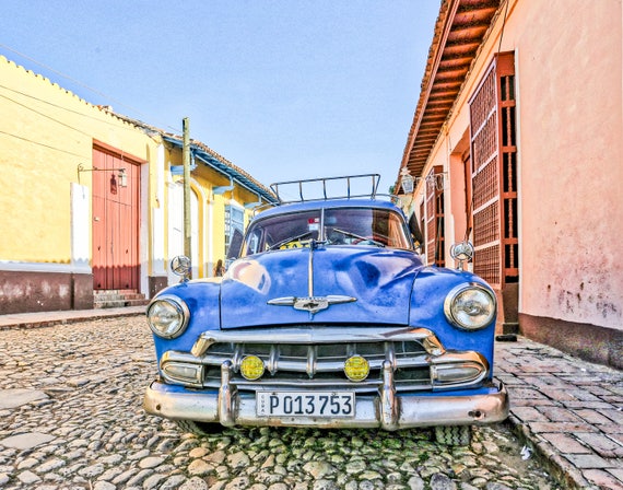 Blue Classic, Classic Car Photo, Cuba Art Print, Canvas, Cuban Decor, Large Wall Art, Travel Photo, Travel Photography, Cuba Photography