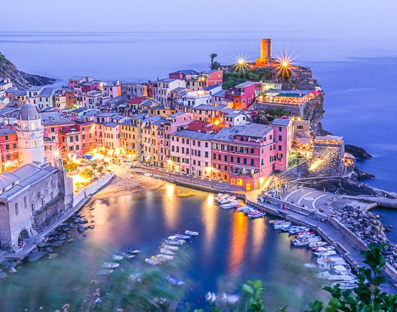 Vernazza Dusk, Vernazza, Italy Art Print, Italian Photography, Italian Decor, Large Wall Art, Travel Photo, Travel Photography, cinque terre