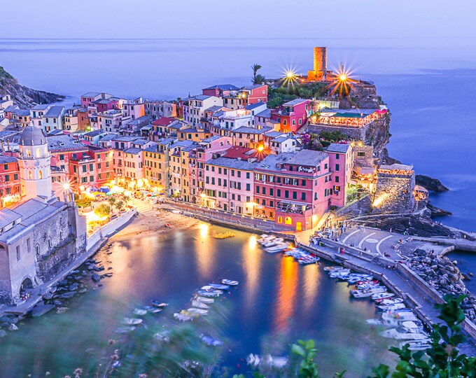 Featured listing image: Vernazza Dusk, Vernazza, Italy Art Print, Italian Photography, Italian Decor, Large Wall Art, Travel Photo, Travel Photography, cinque terre