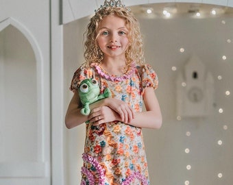 Princess Rapunzel-nachtjapon, Day Dream-slaapjurk met korte mouwen, loungewear voor meisjes, roze prinses, geïnspireerd op disneyprinses, verward
