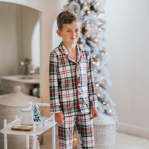 Weihnachtsmorgen Set für Jungen, Weihnachten kariert, Weißer Tartan, Family Matching, Frühstück mit Santa, Polaris Express, Heiligabend, Heiligabend,