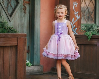Rapunzel dress,girls fancy ballgown, halloween costume, princess birthday dress, tangled cosplay,bippity boppity boo, not so scary halloween