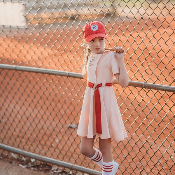 Uniforme de Georgia Peach de League of Their Own - Disfraz de béisbol para Halloween para niñas - Vestido de cosplay con giro - Uniforme de béisbol americano