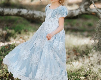 Cinderella Princess Dress,Blue Flower Girl Dress,Renaissance Festival,Bridgerton maxi gown,Edwardian Gown,Fancy,lace,Princess,Toddler,Girls