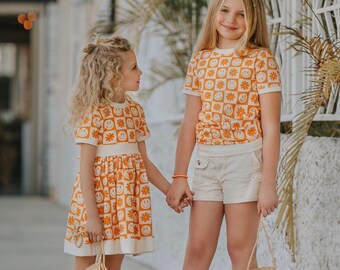 Groovy Smiley Face Dress,Twirl Dress,Retro,Vintage,70's,80's,The Summer I turned Pretty,girls dress,toddler,play dress,Matching Sister