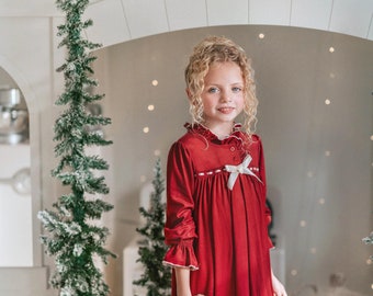Maroon Clara Nutcracker,Long Sleeve dress,Nutcracker Ballet,Christmas Morning,Family Christmas Photos,Breakfast with Santa,vintage,Crimson