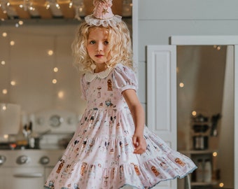 READY TO SHIP,Girls Birthday Dress,Toddler Party Dress,Pink twirl dress,soft knit dress,puppy dog dress,cute dress,birthday party dress