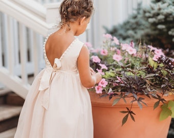 Antique Ivory flower girl dress,Elegant flower girl dress,ivory tulle dress,girls dress,first communion dress,baptism dress,blessing,ivory