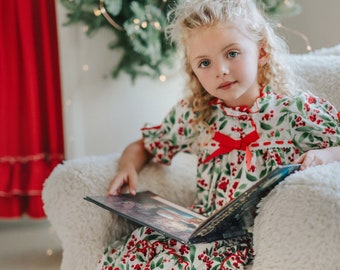 Water color Floral Christmas Clara Nutcracker Nightgown, Soft Knit fabric, Nutcracker Ballet, Only Little Once, Christmas Morning
