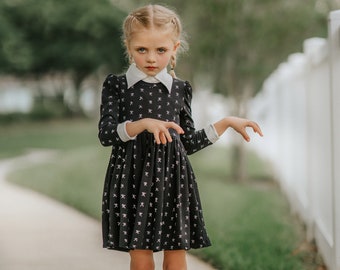 READY TO SHIP,Wednesday Addams Dress,Cosplay,Halloween Outfit,Wednesday Addams,Wednesday Black dress,Girls Birthday Dress,Halloween Costume