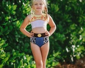 Girls Bathing Suit,Disney Cruise outfit,Jessie Toy Story Swimming suit,Modest Two piece, toddler swimsuit,disney pool party,disney cosplay