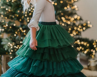 READY TO SHIP,Girls Christmas Dress or Skirt,Tulle Green Christmas Dress,Fancy Christmas,Green Christmas,Modest Girls Skirt,Holiday skirt