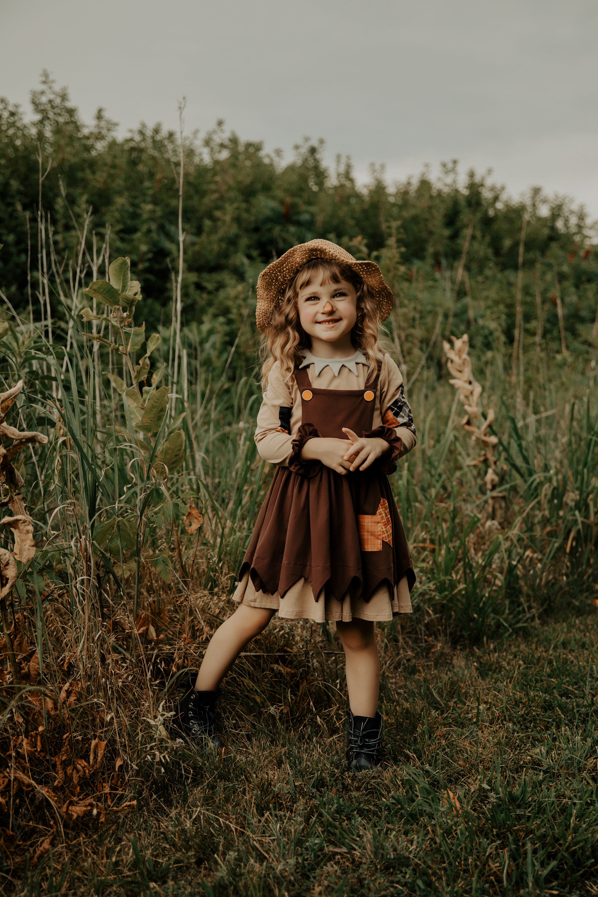 brown dress halloween costume ideas Limited Edition Girls Fall Dress,scarecrow Dress,halloween Costume,wizard of Oz Costume,family Costume,pumpkin Patch Fall Photo Size:EU42